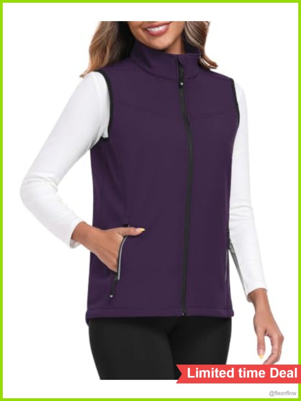 Women's Fleece Lined Softshell Vest Lightweight Sleeveless Jacket Windproof